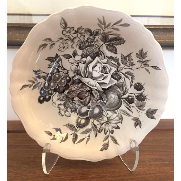 Vintage English Staffordshire Gainsborough Hand Engraved B&W Rose Fruit Bowl - Picture 2 of 4